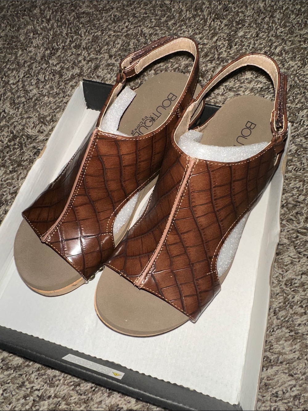 Corkys Brown Croc-Embossed Peep Toe Slingback Heels